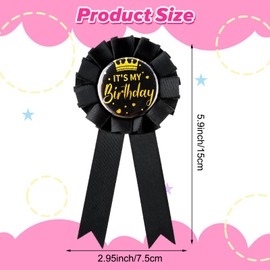 Qianyu 1 Pcs Birthday Badge Ribbon It's My Birthday Queen Tinplate Badge Pin Happy Birthday Black Corsage Button for Adults Kids Men or Women Birthday Award Ribbon Brooch Pin Party Decoration