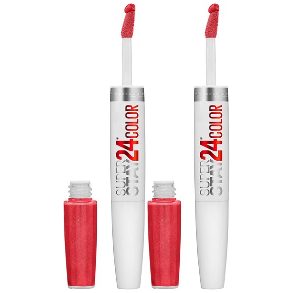 Maybelline SuperStay 24 2-Step Liquid Lipstick Makeup, Continuous Coral, 2 COUNT