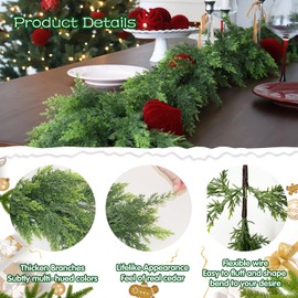 Christmas Cedar Garland Artificial Realistic Green Faux Real Touch Winter Pine Garland for Mantle Fireplace Wall Table Indoor Outdoor Decoraiton 6FT
