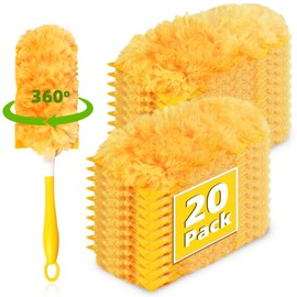 20 Pack 360 Dusters Refills for Swiffer Dusters, Unscented Heavy Duty Duster Kit Disposable Dusters Refills with 1 Handle for Cleaning Furniture, Blinds, Ceiling Fans