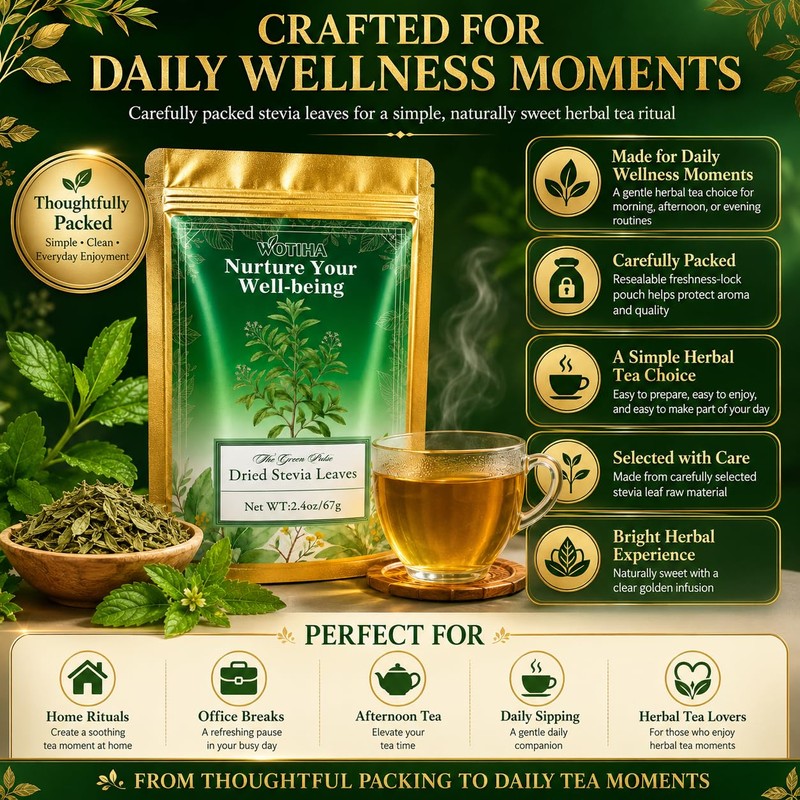 WOTIHA Dried Stevia Leaves, 100% Whole Natural Leaves, Zero Calorie