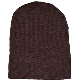 MG Plain Short Beanie Skull Cap Ski Skate Hat 8" Brown