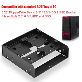 Richer-R Hard Drive Mounting Frame Set, 5.25 Inch to 2.5/3.5 Inch HDD/SSD Holder Frame, Floppy Drive Bay Hard Drive Mobile Frame Adapter Holder Black