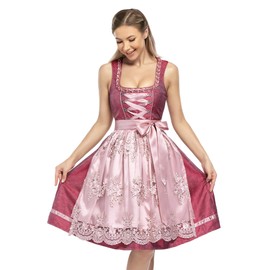 KOJOOIN Women's 2-Piece Dirndl Outfit, Midi Dress with Lace Apron for Oktoberfest, Size 34 to 42, Reusable Packaging, 38