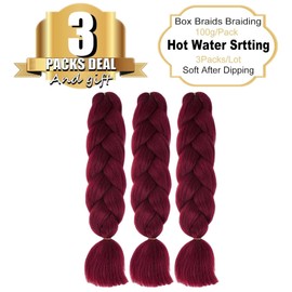 TENGSHUO FLY Wine Red Braiding Hair 3 Packs Synthetic Braid Hair Extensions Jumbo Ombre Braiding Hair 24"or Box Braids Twist Crochet Braids(24"3Pack,Wine Red/A19)