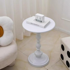 Vorriop Pedestal White Metal Side Table, Small Sofa Coffee Table, Small TV Tray Table for The Sofa in The Living Room and Bedroom, Bed, Chair, Mini Coffee Table, 20.47 (H) *11.8 (W)