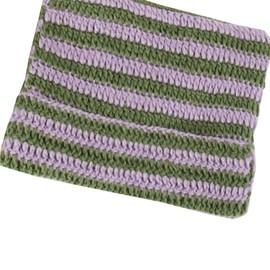 Cute Knitted Crochet Beanie Hat for Women, Y2K Striped Grunge Warm Slouchy Beanies with Cat Ear Aesthetic Accessories (Purple Green, One Size)