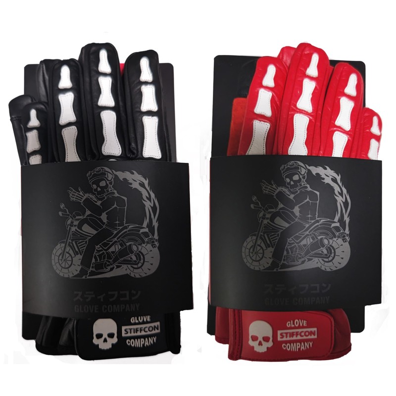 HELL PATROL BLACK_Stiffcon Genuine Leather Motorcycle Gloves Hell Patrol Black