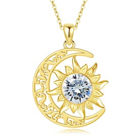 Feeot Crescent Necklace for Women 18K Gold Plated Moon and Sun Pendant with Natural Gemstone Christmas Birthday Jewelry Gifts for Women Sisters Daughter, Type D