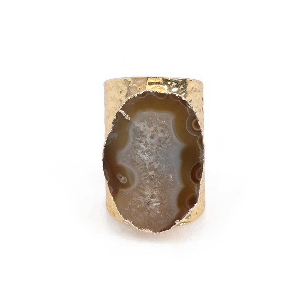 Dazzle Appeal Natural Agate Slice Statement Cuff Ring, Brass Gold
