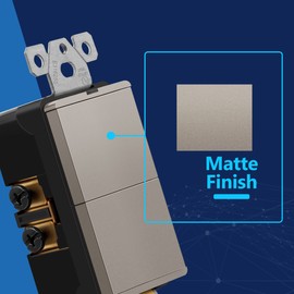 LIDER Minimalist Design Matte Finish Lighted Double Switch, Combination Frameless Decorator Switch with Locator Light, Ground Terminal, Single Pole, 15A 120-277V, UL Listed, LCS2-1P-NK, Nickel