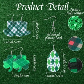 16 Pairs St Patrick′ s Day Clover Leather Earrings Petal Leather Dangle Teardrop Leaf Drop Earrings Gift for Women