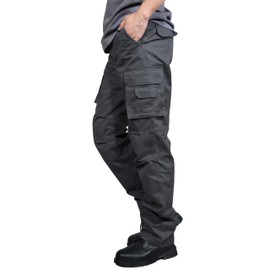 Soulsfeng Mens Grey Cargo Pants with Pockets Cotton Straight Stretch Hiking Tactical Work Pants for Men 34