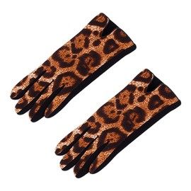 Women's Stretch Fleece Leopard Print Gloves Animal Leopard Print Faux Fur Trim Touchscreen Gloves for Texting & Touchscreens (Big Print Brown)