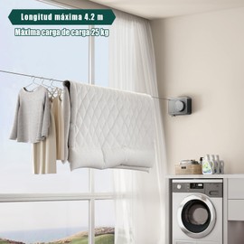 Tofaney Tendedero Retractil Pared Aluminio Tendedero Retráctil hasta 4.2 Metros Ajustable Tendedero Retractil para Ropa Impermeable y Antioxidante Gris