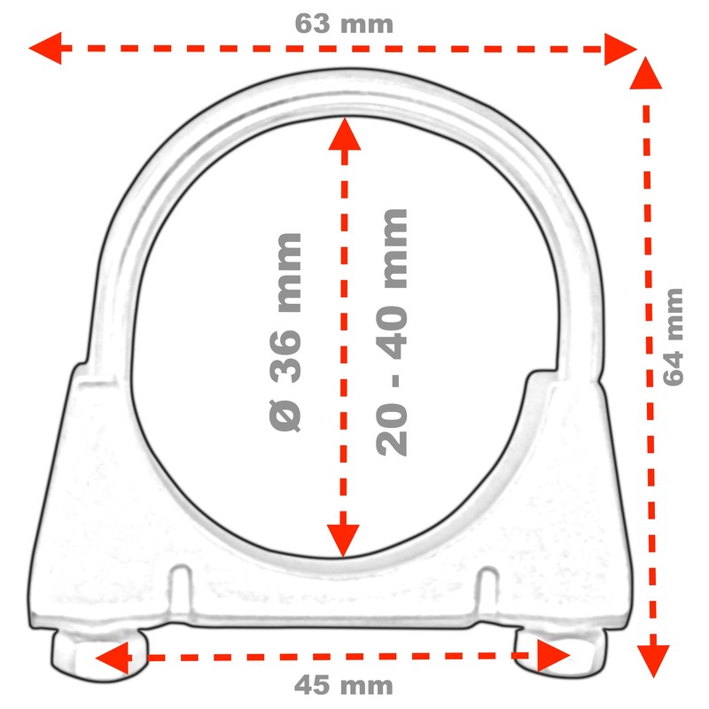 Set of 4 U Bracket Pipe Clamps M8 x 36