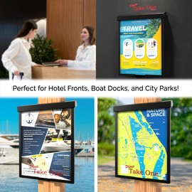 Marketing Holders Outdoor Brochure Holder Holds 8.5" x 11" Advertising Flyers Black Plastic Wall or Post Mount Catalog Box with Lid Includes Zip Ties Screws and Please Take One Sticker