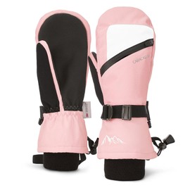 Caracaleap Winter Ski Mittens for Men Women Cold Weather- Warm Snow Snowboard Mittens Gloves Windproof & Waterproof, Thinsulate Warm Snow Sports Mitts with Pocket Skiing Snowboarding Mitts Pink XS-S