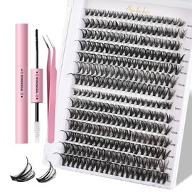 FREEORR 280Pcs DIY Lash Clusters kit, 30D and 40D Curl, 9-16mm Mix Reusable Clusters Eyelash Extensions Kit with Lash Bond and Seal, Tweezers, Natural Wispy Fluffy Individual Lashes
