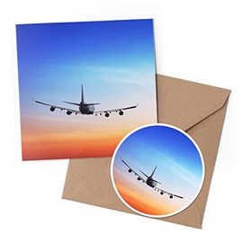 1 x Greeting Card & 10 cm Round Sticker Set - Jumbo Jet Plane Pilot - Birthday Thank You Friend Lover Fan Mum Dad Kids #14278