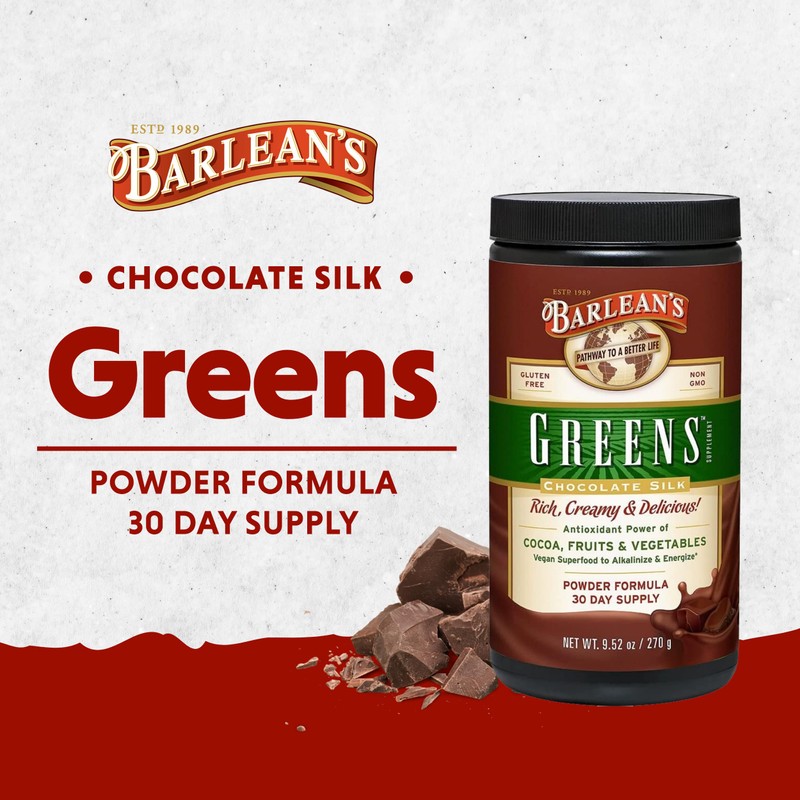 Barlean's Chocolate Greens Powder, Daily Fruits & Veggies Superfood Supplement,