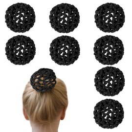 8 Pcs Ballet Hair Net Bun Cover, Crochet Hair Net, Invisible Elastic Knit Thicker Hairnets Hairs Donut Bun Holder for Ballet, Black Elastic Reusable Mesh Hairnet Covers for Women, Dance, Food Service