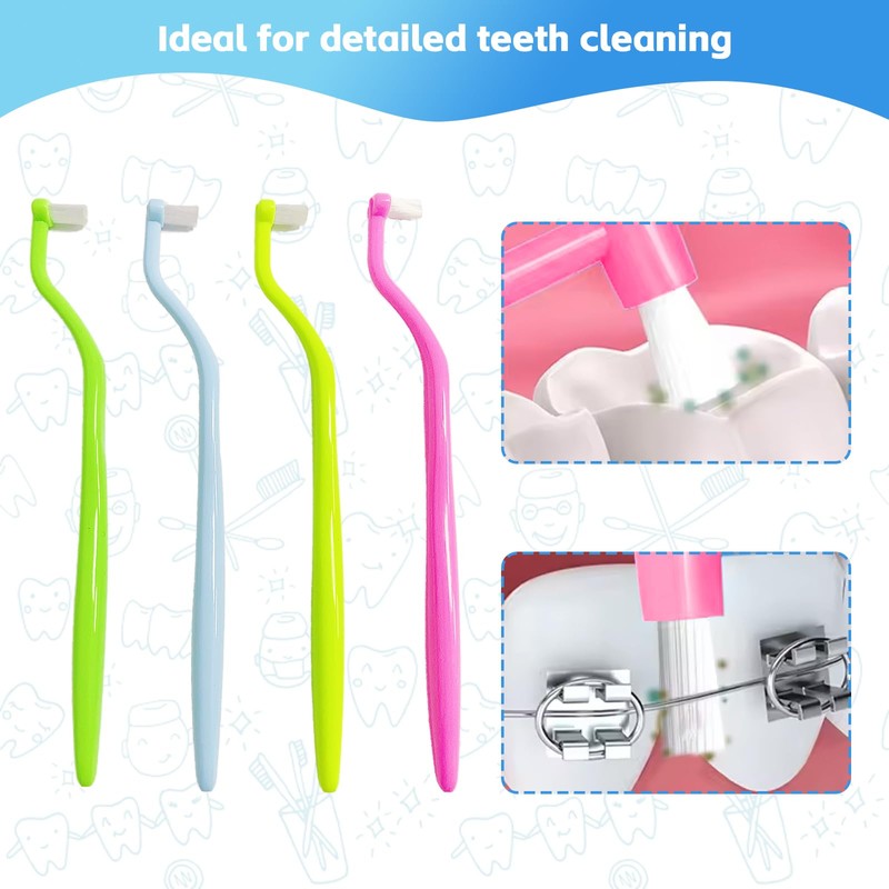 Ceonam 4-Pack End Tuft Toothbrushes, Orthodontic Toothbrush with Small Head,