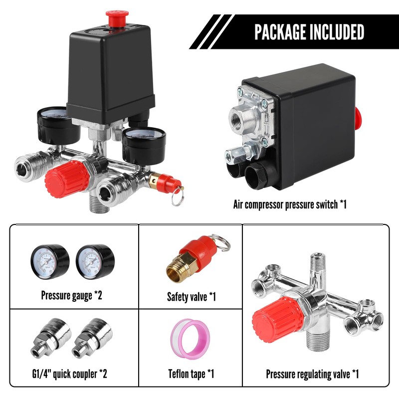 SWAWIS 240 V Pressure Switch Compressor Pressure Regulator for Air