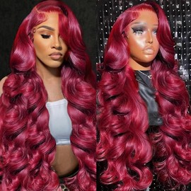99J Burgundy Lace Front Wigs Human Hair 13x4 13x6 HD Transparent Body Wave Lace Front Wigs Human Hair Pre Plucked 99j Burgundy Red Wine Glueless Human Hair Wigs for Women - 10/10 Human Hair: 99J 13x6 body wig, Size: 32"