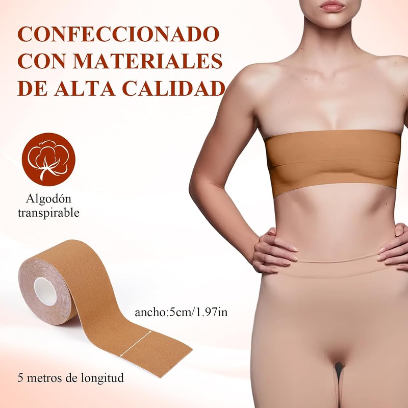 2 Rollos Cinta para Busto 5m*5cm y 4 Pares Pezoneras