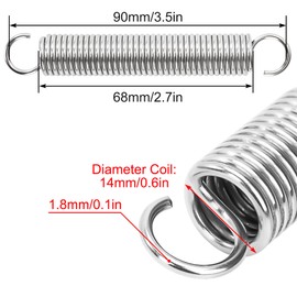 GUNGY Tension Springs with Hooks Stainless Steel Tension Spring Tension Spring 90 mm Outer Diameter 14 mm Wire Diameter 1.8 mm Maximum Tensile Force 7.60 kg 1.8 x 14 x 90 mm 4