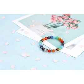 JOVIVI 7 Chakra Healing Crystal Bracelet Women Natural Rainbow Gemstones Yoga Reiki Chakras Stone Anxiety Aromatherapy Worry Beads Owl Lucky Bracelet Men Jewellery Protection Gifts