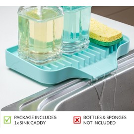 UHMER Silicone Sink Tray - Extra Large Self-Draining Tray for Soap Bottles, Quick-Dry Silicone Sponge Holder - Turquoise