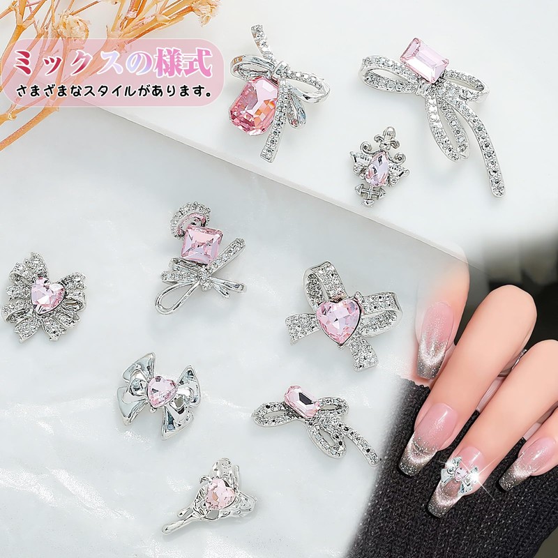Sucodver Nail Parts Bowknot Rhinestone 3D Small Large Glitter Mix