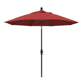 California Umbrella 9' Round Aluminum Market Umbrella, Crank Lift, Collar Tilt, Black Pole, Red Olefin