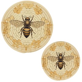 Naanle Beautiful Bee Silhouette Old Honeycomb Retro Cotton Woven Pot Holder Trivets Set,2 Pcs Round Coasters Placemat for Cooking Baking Hot Dish Pan Pot Bowl Teapot(7&9 Inches)