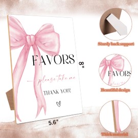 Pink Bow Themed Favors Please Take One Sign, Pink Bridal Shower Decorations, Wedding Signs for Reception, Bridal Shower Table Decor, Reception Tabletop decor for Engagement Bachelorette Party