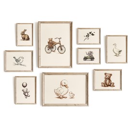 Hambient Set of 9 Children's Room Posters (without Frame) - Vintage Wall Pictures for Children - Decorative Baby Room - Animal Posters Children - Pictures for Children's Room Boys & Girls in Beige