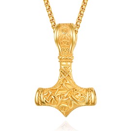 Viking Thor's Hammer Talisman Necklace 925 Sterling Sliver Nordic Vintage Viking Vegvisir Mjolnir Amulet Pendant With Stainless Steel 22+2inch(60cm)