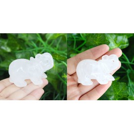2" Clear Quartz Elephant Decor Healing Crystal Cute White Polished Natural Stone Hand-Carved Big Sculpture Statue Figurines Gemstone Energy Hippie Home Room Office Desk Decoration Gifts for Women Men