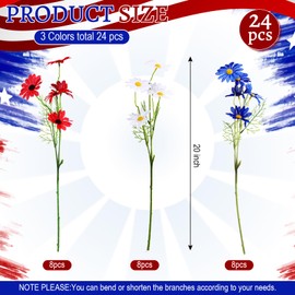 Hoteam 24 Pcs 4th of July Artificial Flowers Patriotic Red Blue White Flowers Fake Daisy Floral Arrangement for Independence Day Party Home Decor Veterans Memorial Day Indoor Table Centerpiece