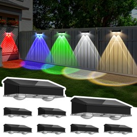 Solar Fence Lights Outdoor 8 Pack, Warm White & Cool White & 6 Colored+RGB Color Changing, High Brightness LED Spot Lens Deck Lights Dusk to Dawn for Backyard Stair Railing Patio Wall, IP65 Waterproof
