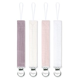Clip para chupete para bebé niño y niña, soporte para chupete de tela suave de lino con clip para Binky, correa de soporte para chupete, unisex, paquete de 4 (rosa)