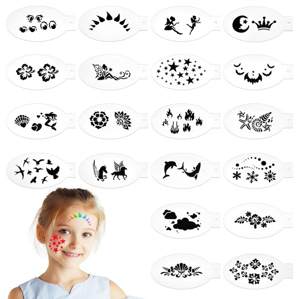 Pack of 20 Tattoo Stencils Children, Children's Make-Up Stencils, Face Stencils, Reusable for Children, Halloween, Holiday, Party, Make-Up, Body Art Painting
