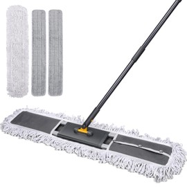 MASTERTOP 36" Professional Industrial Dust Mop for Floor Cleaning, Heavy Duty Wet & Dry Commercial Mop,Large Flat Floor Mops with Telescopic 62'' Long Handle,Dust Broom for Hardwood,Tiles,Office