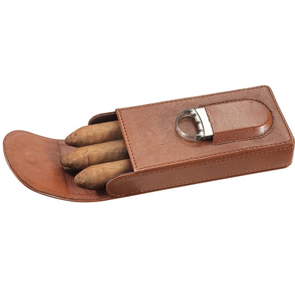 Visol Caldwell Brown Leather Cigar Case with Cigar Cutter