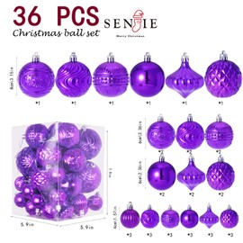 Christmas Ornaments Set with 36pcs Shatterproof Christmas Tree Decorations Multi-Size Christmas Ball Ornaments with 7 Styles Purple