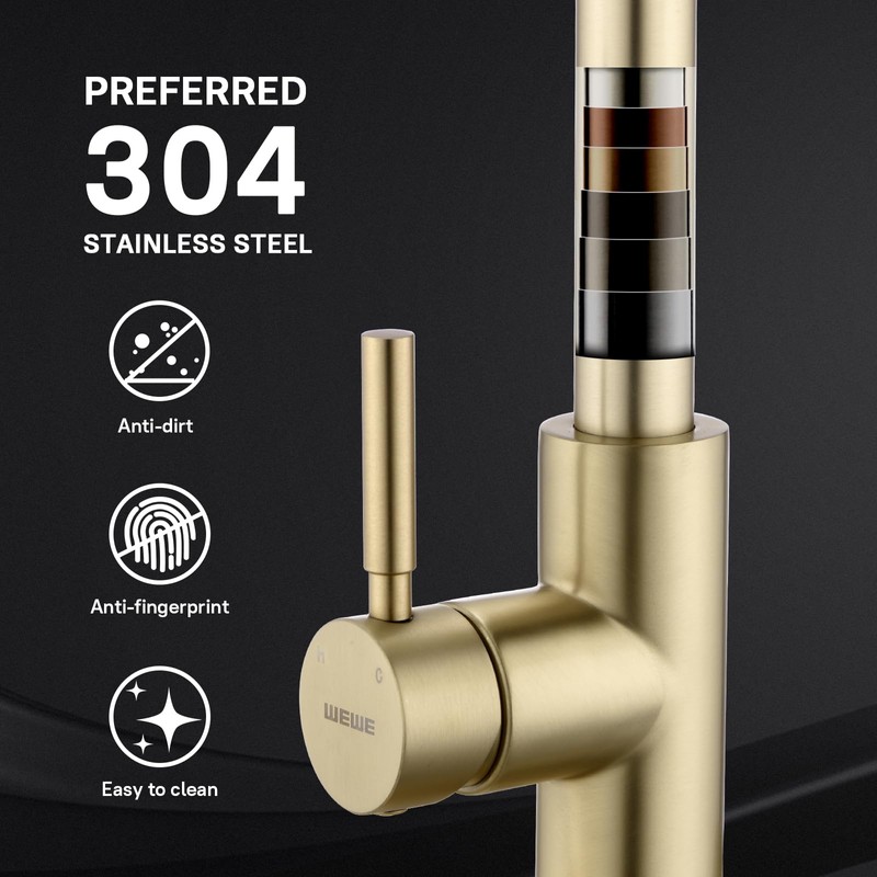 WEWE Gold Kitchen Faucet with Pull Down Sprayer, Single Handle