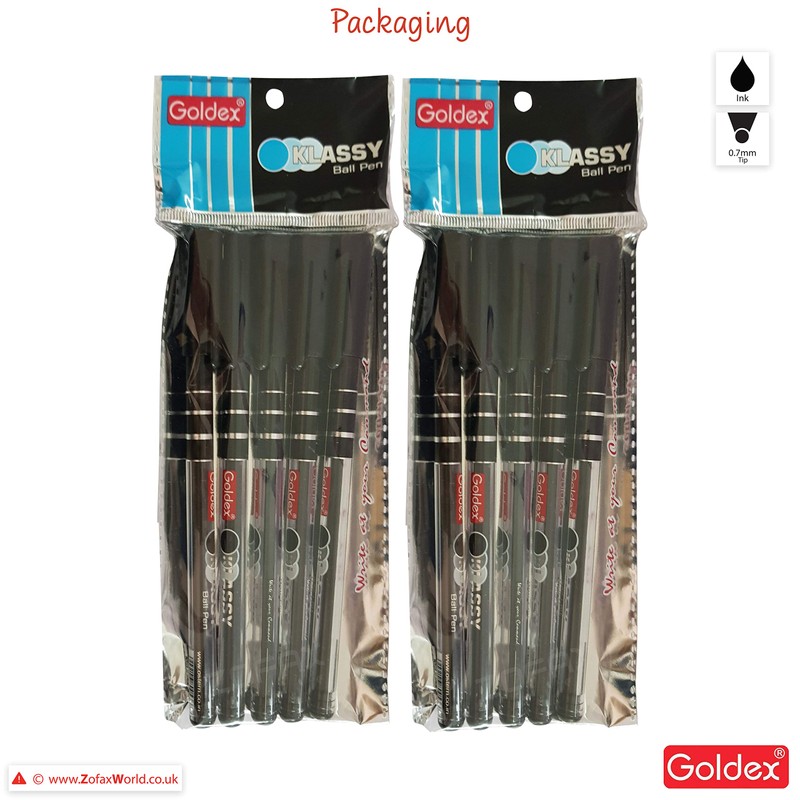 Goldex Klassy BLACK 10 x 0.7mm Fine Tip Ballpoint Pens