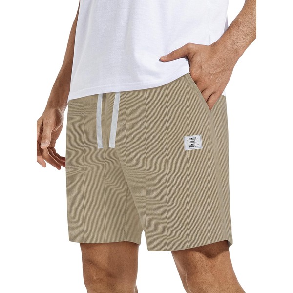 DOWMQ Men's Corduroy Shorts Casual Elastic Drawstring Lightweight Summer Beach